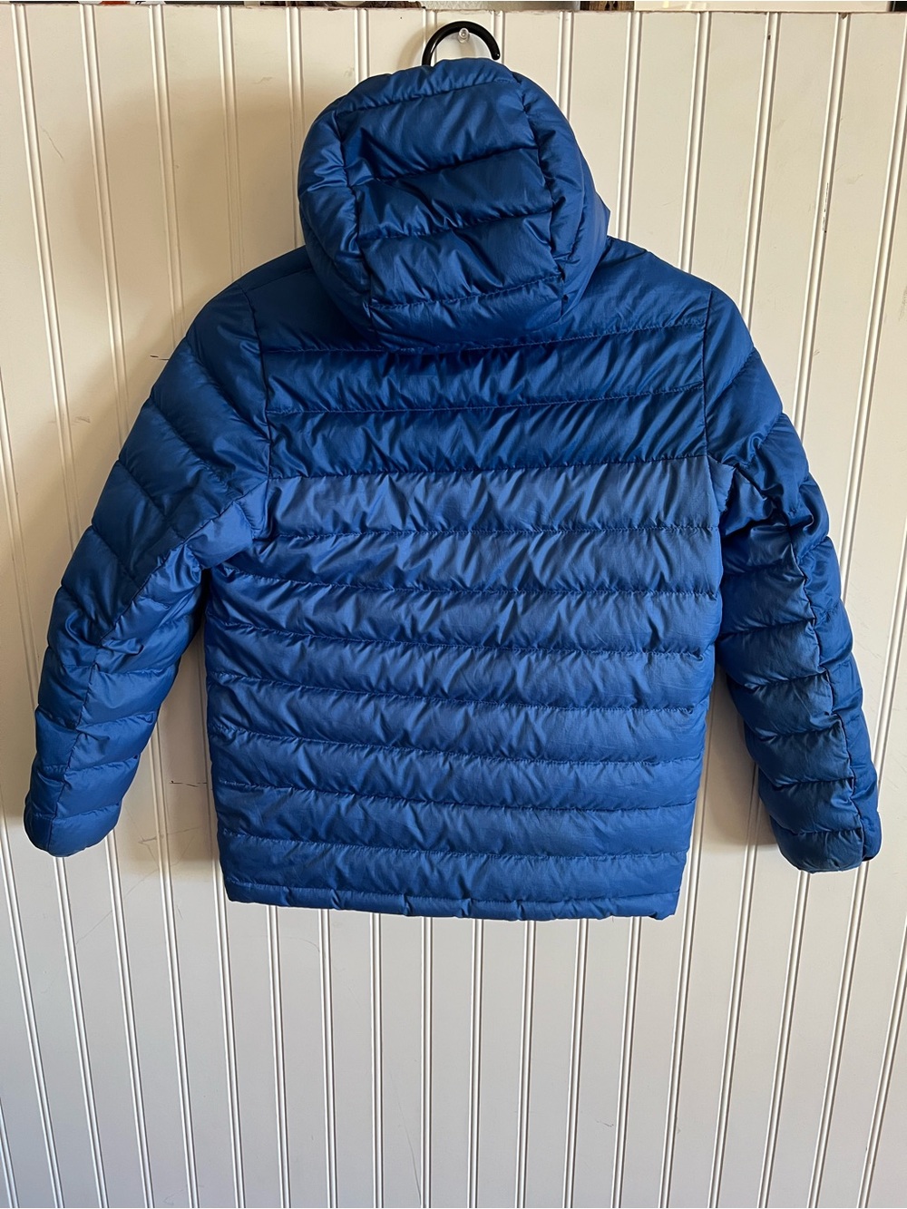 Patagonia Jacket Boys Blue Reversible Down Sweater Hoody Puffer Size M10 - Picture 4 of 11